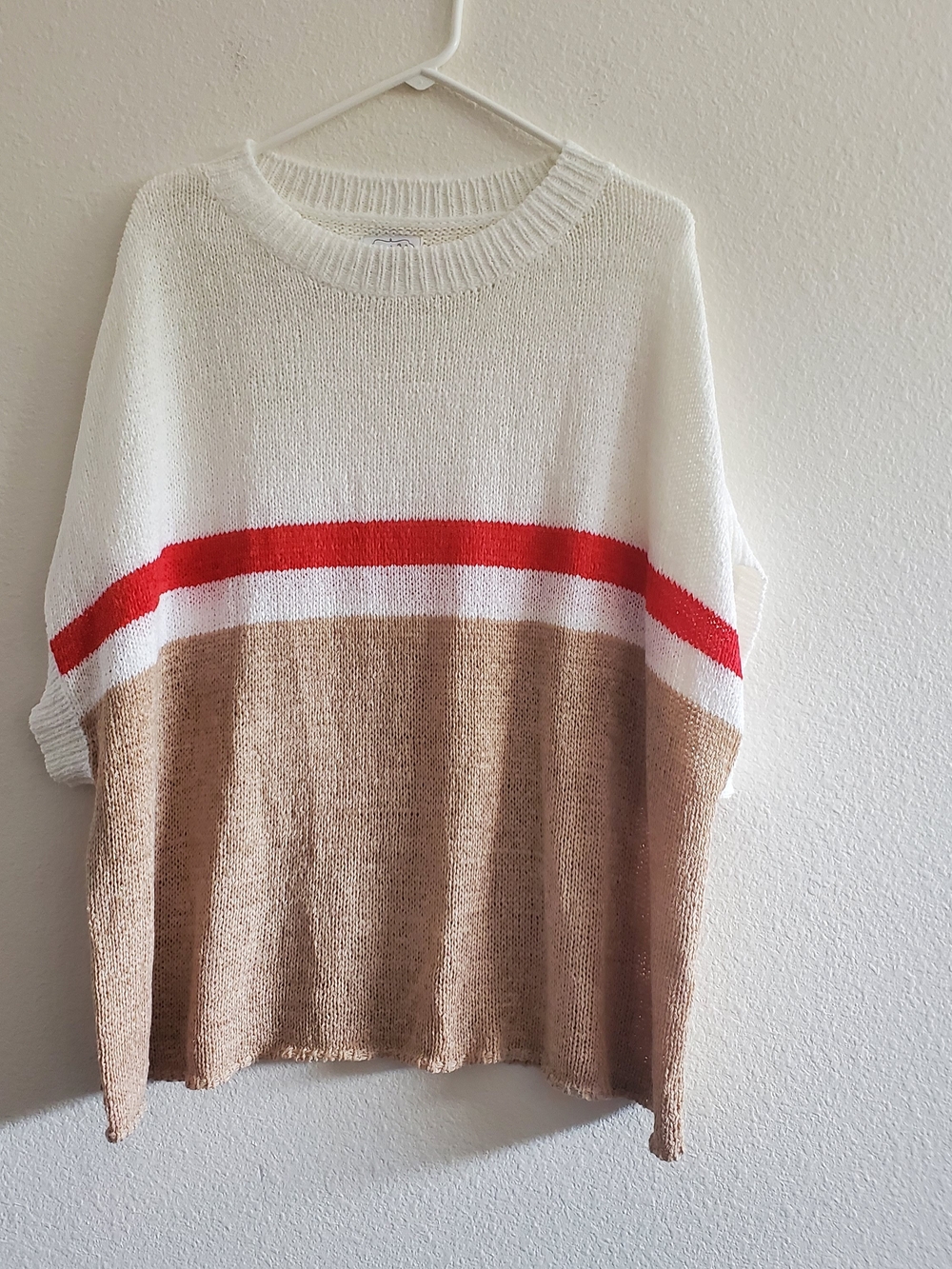 Mud Pie Colorblock Crewneck Sweater in White, Red & Tan